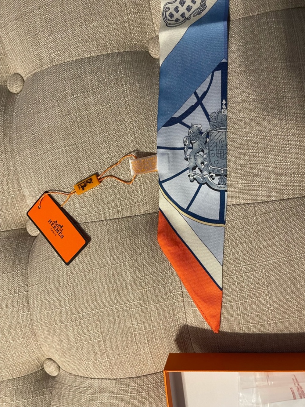 Hermes Blue, White & Orange Silk Twilly Scarf - Picture 3 of 5